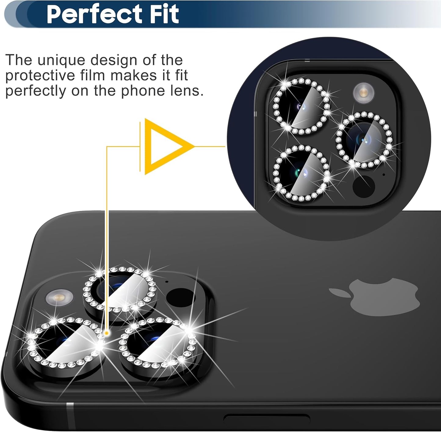 Original Stone Diamond Fancy Sapphire Glass Camera Lens Protector for iPhone 12 to 16 Pro Max – Premium 9H Tempered Glass, Anti-Scratch & Shockproof