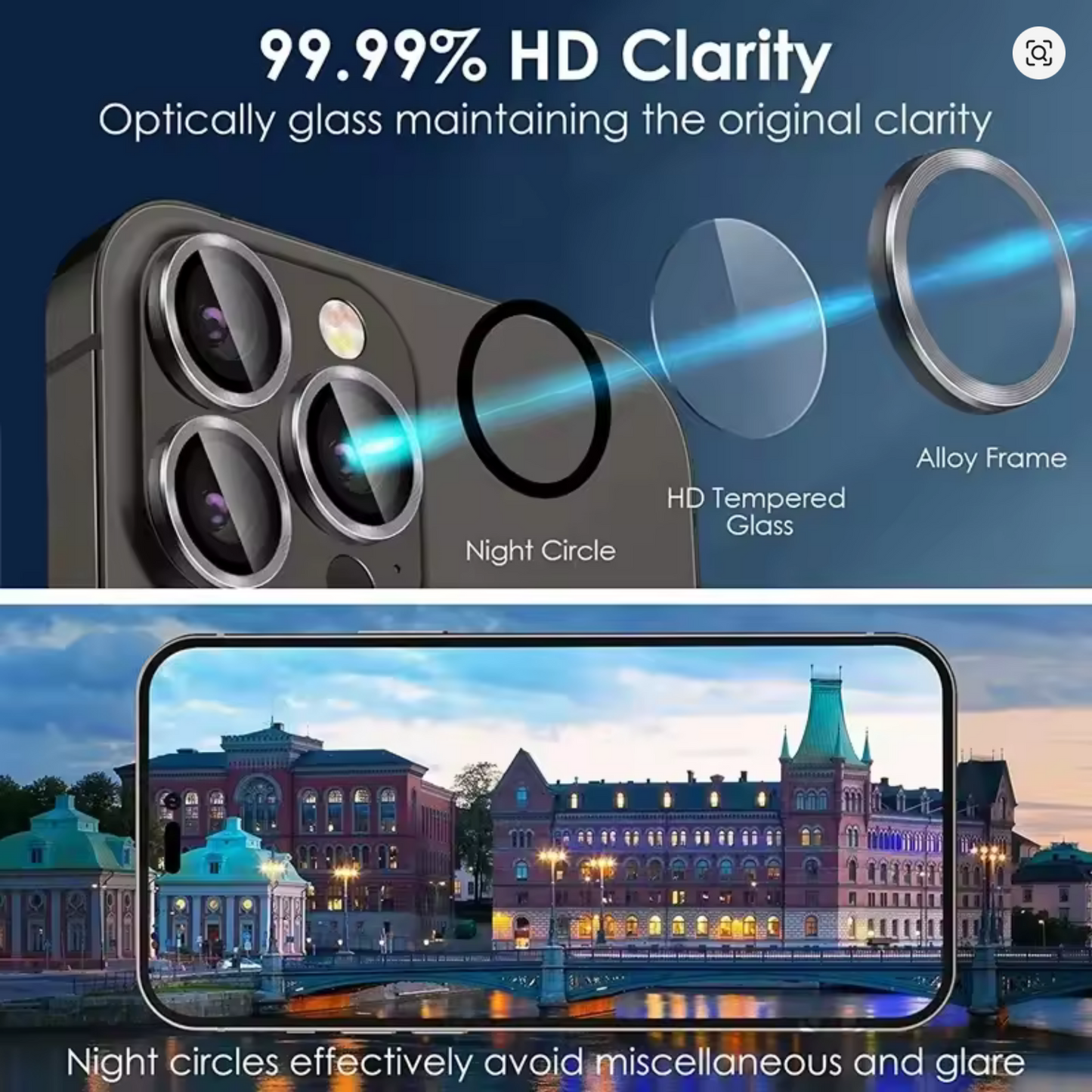 Sapphire Glass iPhone Camera Lens Protector (12 to 16 Pro Max) - 9H Hardness, 2X Explosion-Proof