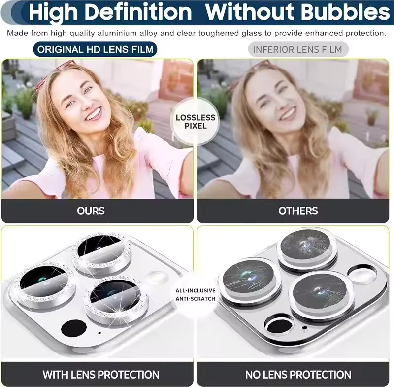 Sapphire Glass iPhone Camera Lens Protector (12 to 16 Pro Max) - 9H Hardness, 2X Explosion-Proof