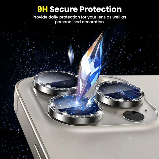Original Stone Diamond Fancy Sapphire Glass Camera Lens Protector for iPhone 12 to 16 Pro Max – Premium 9H Tempered Glass, Anti-Scratch & Shockproof