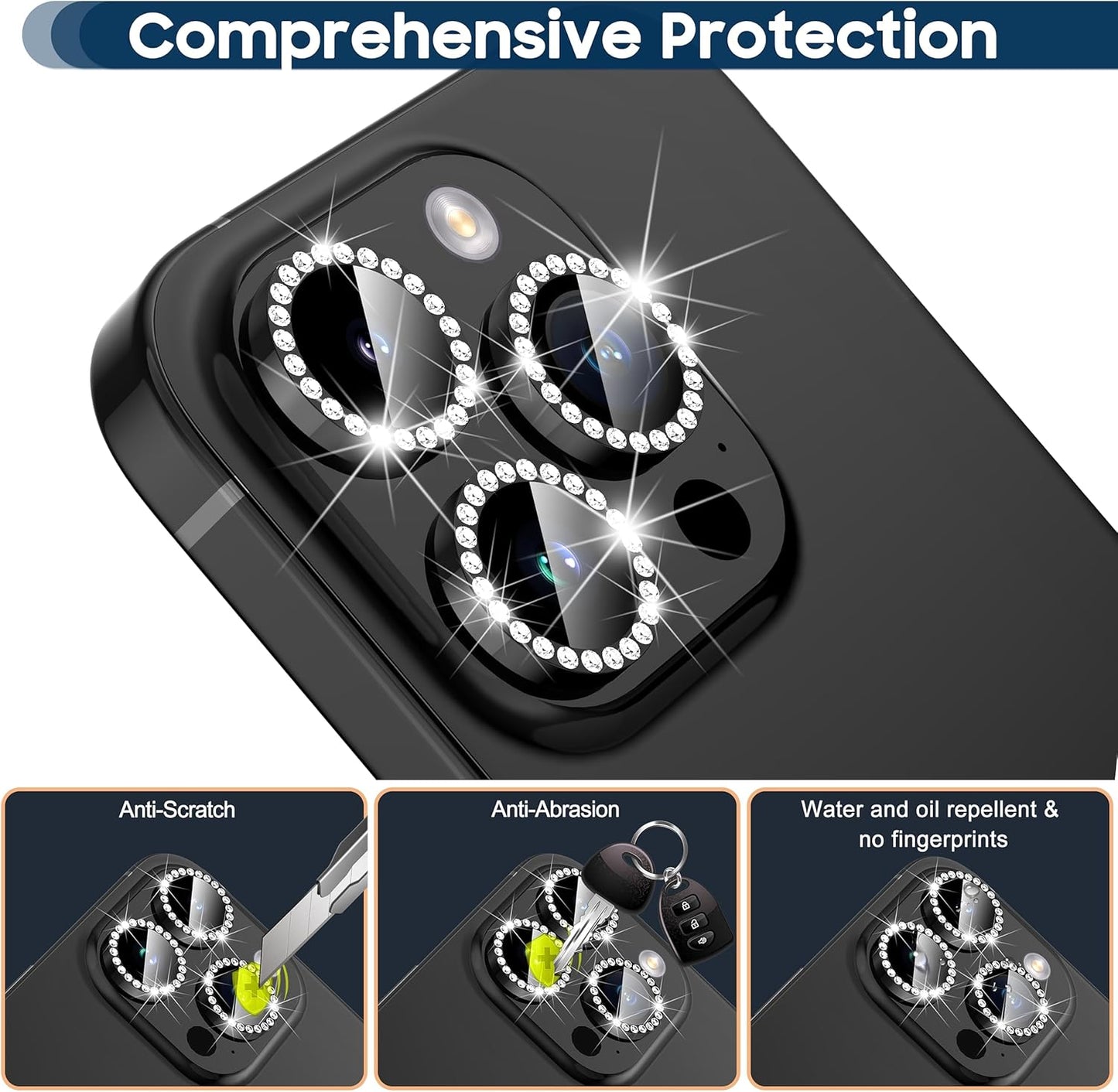 Original Stone Diamond Fancy Sapphire Glass Camera Lens Protector for iPhone 12 to 16 Pro Max – Premium 9H Tempered Glass, Anti-Scratch & Shockproof