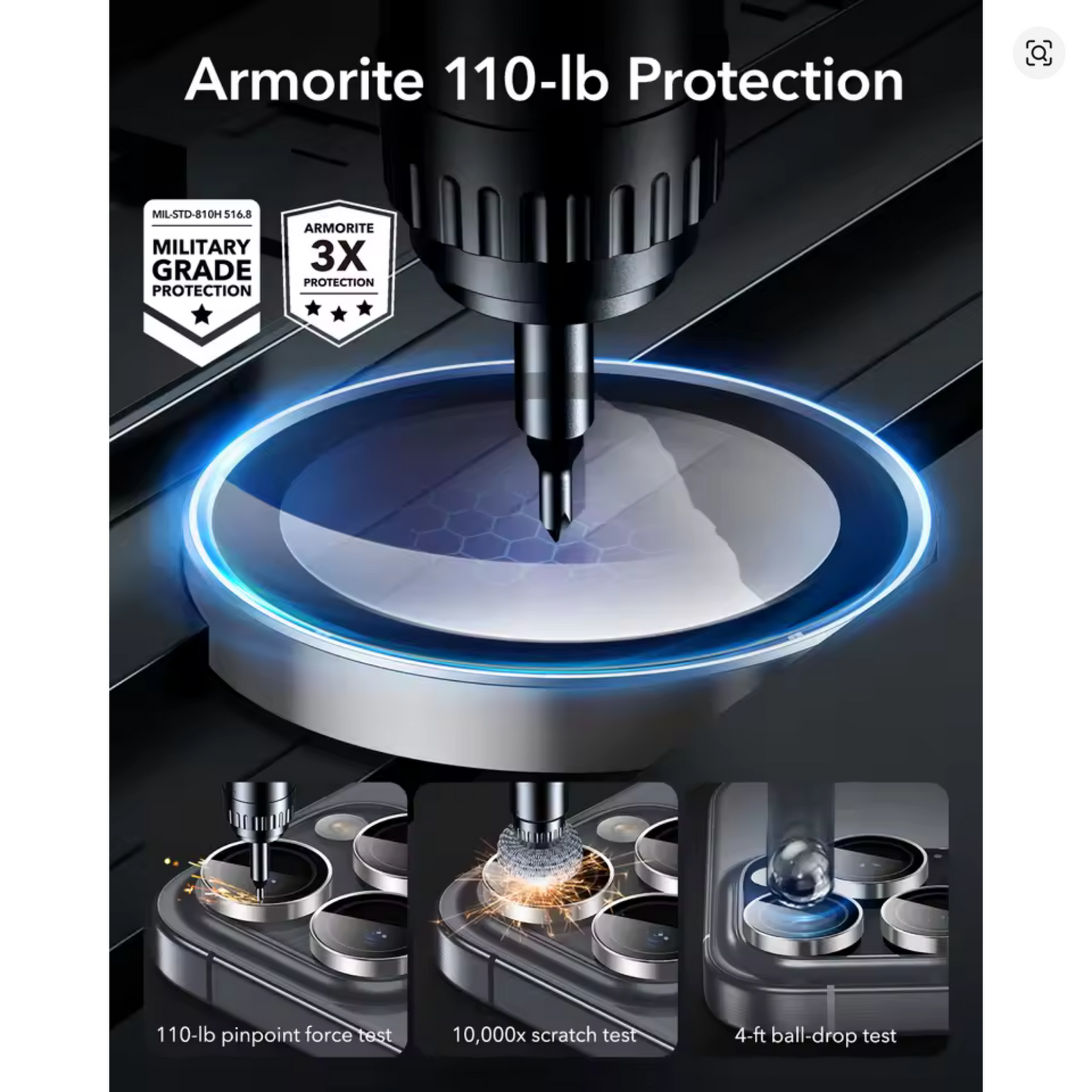 Sapphire Glass iPhone Camera Lens Protector (12 to 16 Pro Max) - 9H Hardness, 2X Explosion-Proof
